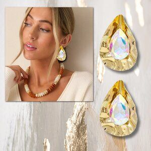 Greer Gold Abstract Crystal Center Teardrop Statement Earrings